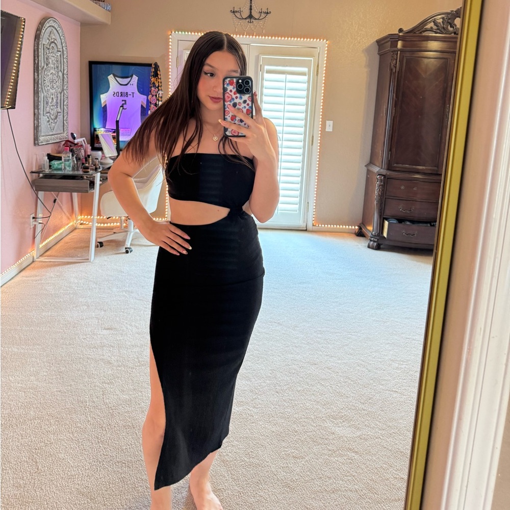 Black strapless cutout beach dress